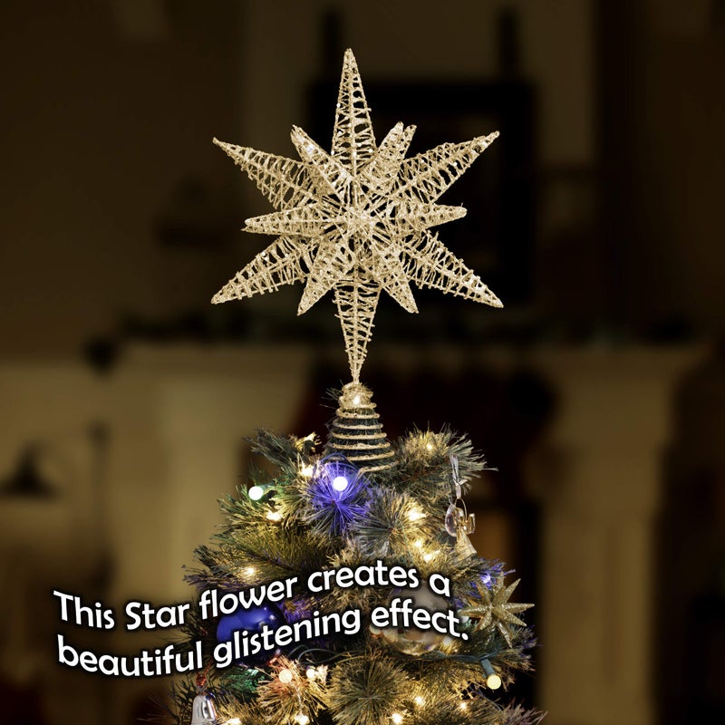 Ornativity Gold Star Tree Topper â€“ Christmas Gold 3D Glitter Star Ornament Treetop Xmas Decor Holiday Decoration for Large Tree Toppers 16" - Image 2